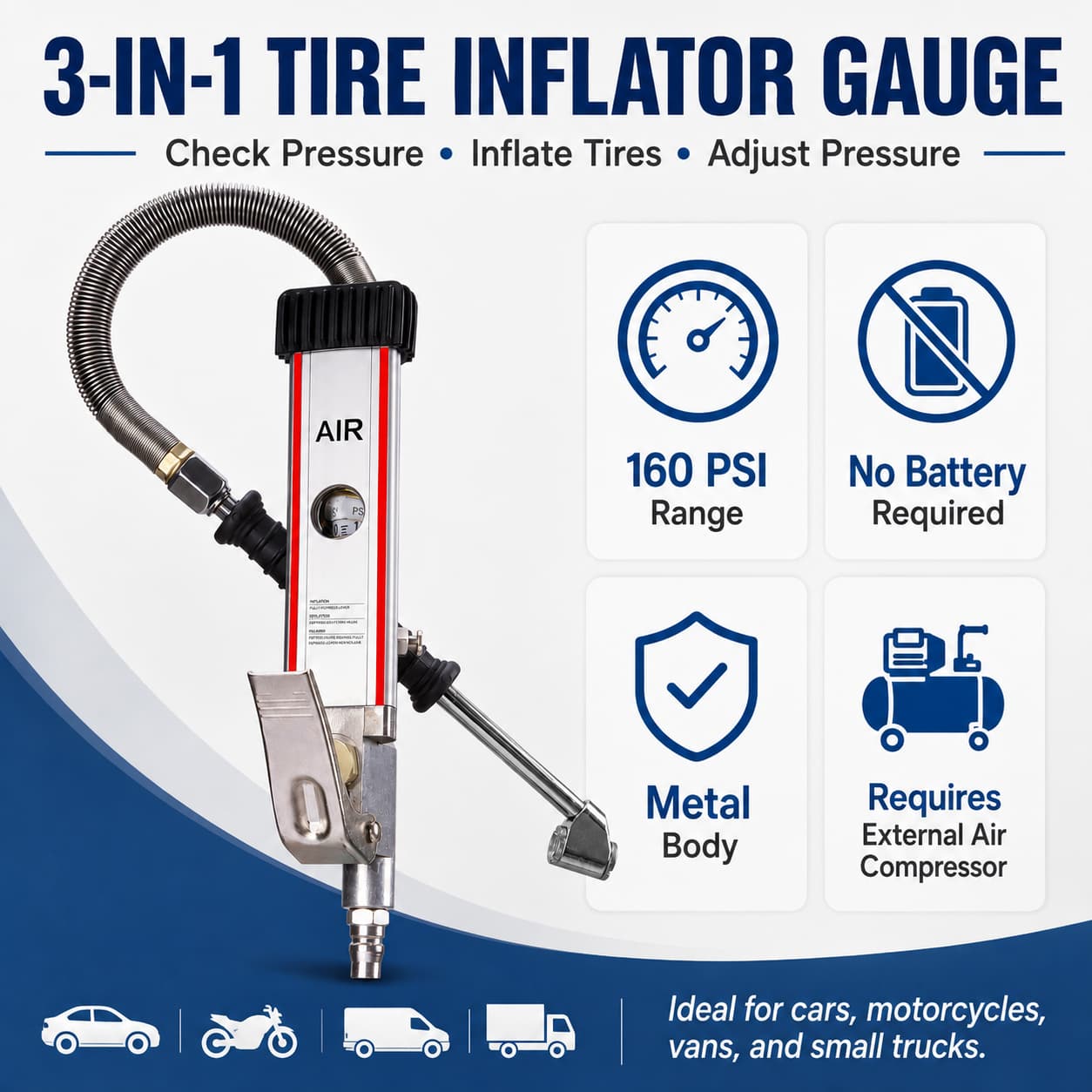 SEAPENG DP-704 Mechanical Tire Inflator Gauge, 5-160 PSI - Image 11