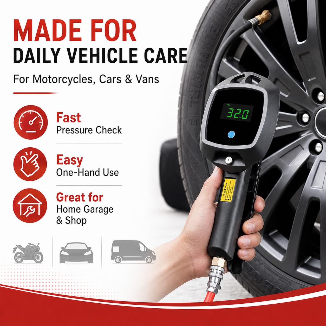 SEAPENG BW-E02 LCD display tire pressure inflator gauge