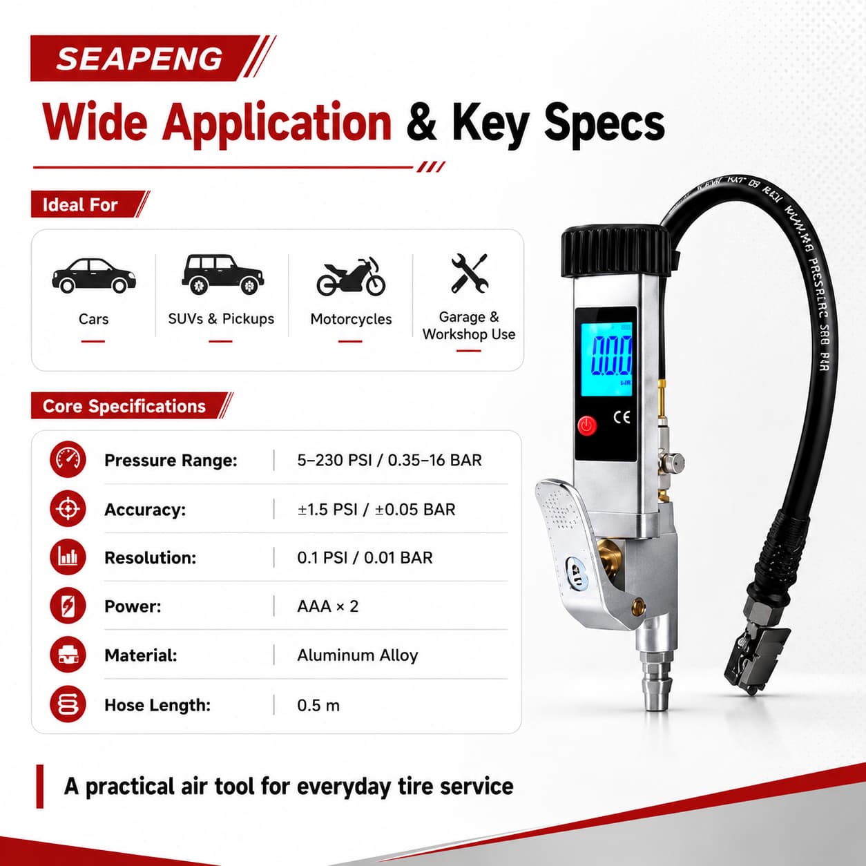 SEAPENG DP-708E Digital Tire Pressure Gauge, 5-230 PSI - Image 14