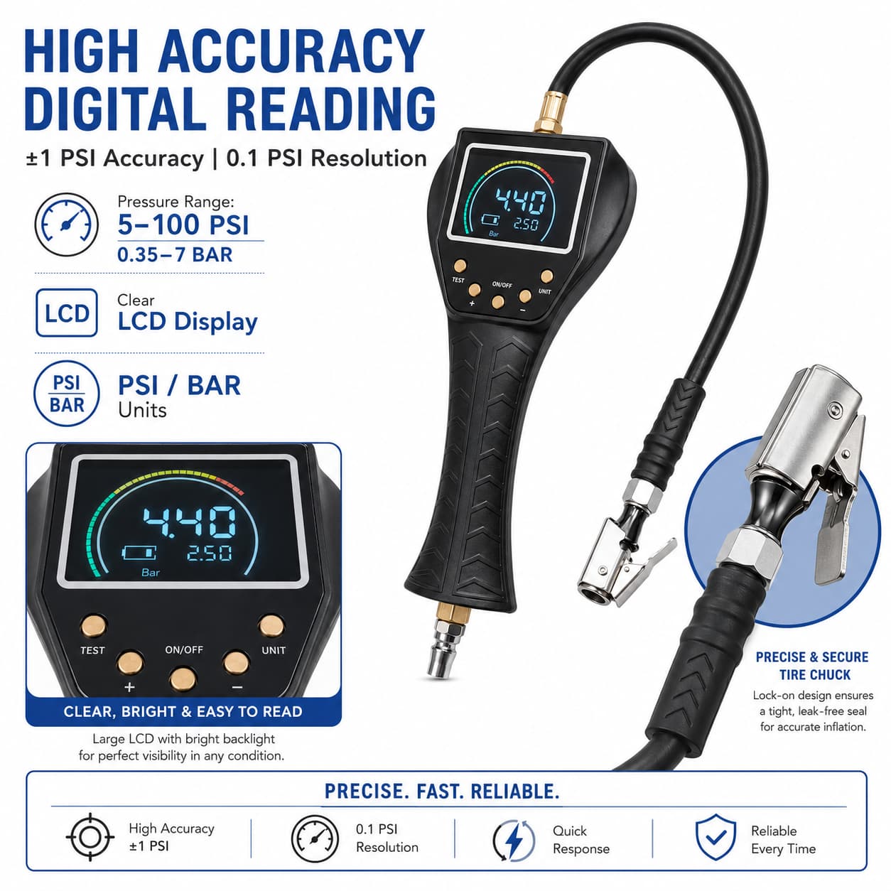 SEAPENG TB-902 Handheld Auto Inflate/Deflate Tire Inflator Gauge for Off-Road, Garage & Fleet Use - Image 13