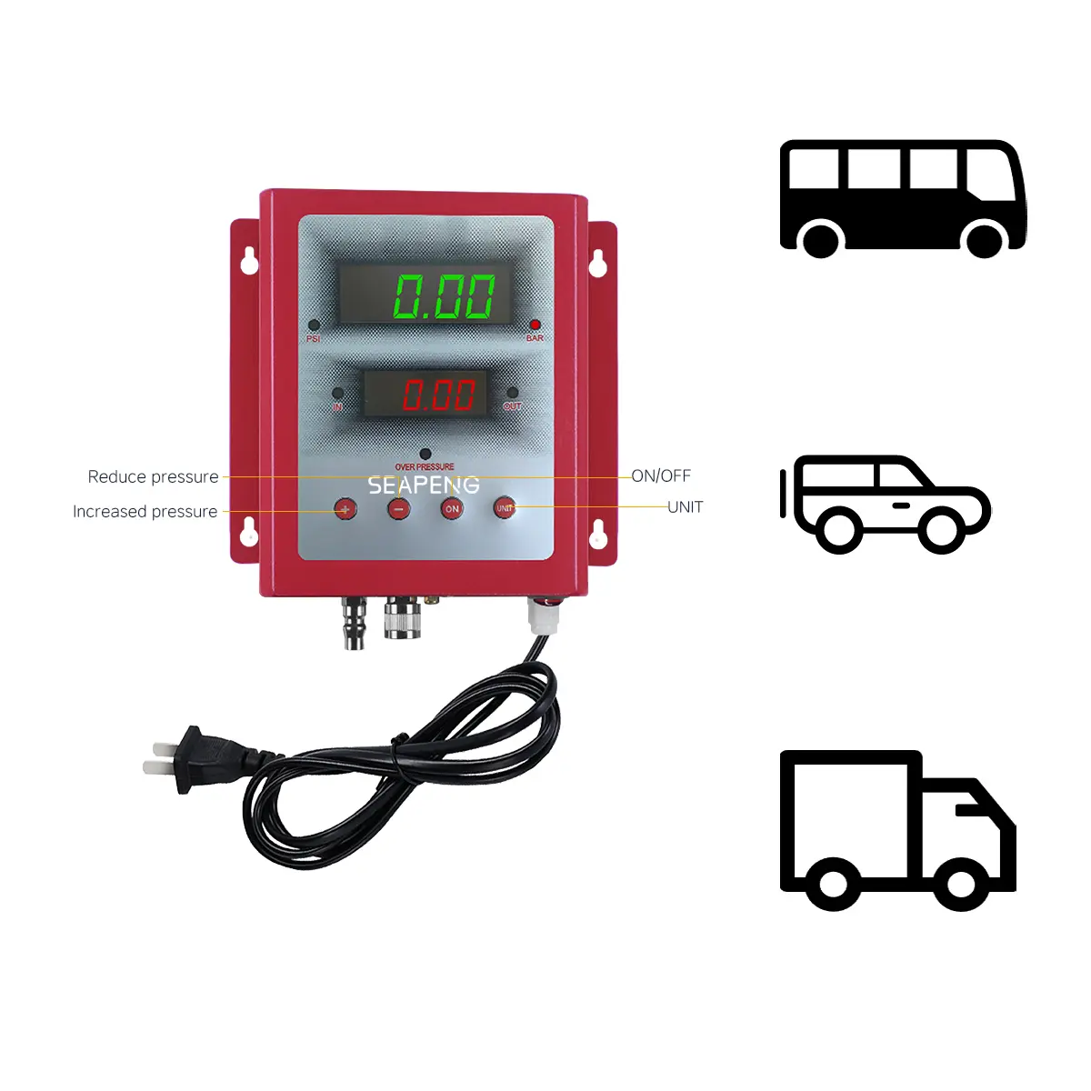 SEAPENG DP-Q05 Metal Wall-Mounted Automatic Tire Inflator, 5-110 PSI - Image 3