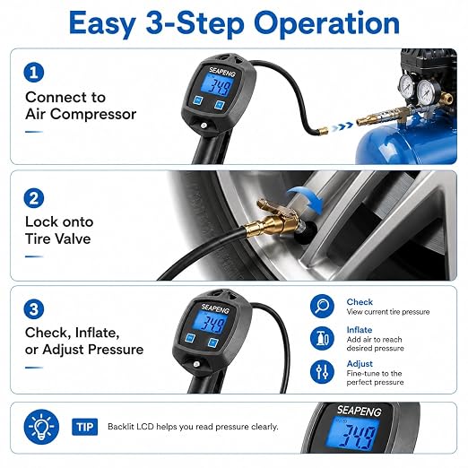 SEAPENG BW-L01 compact tire pressure gauge for glove box and garage