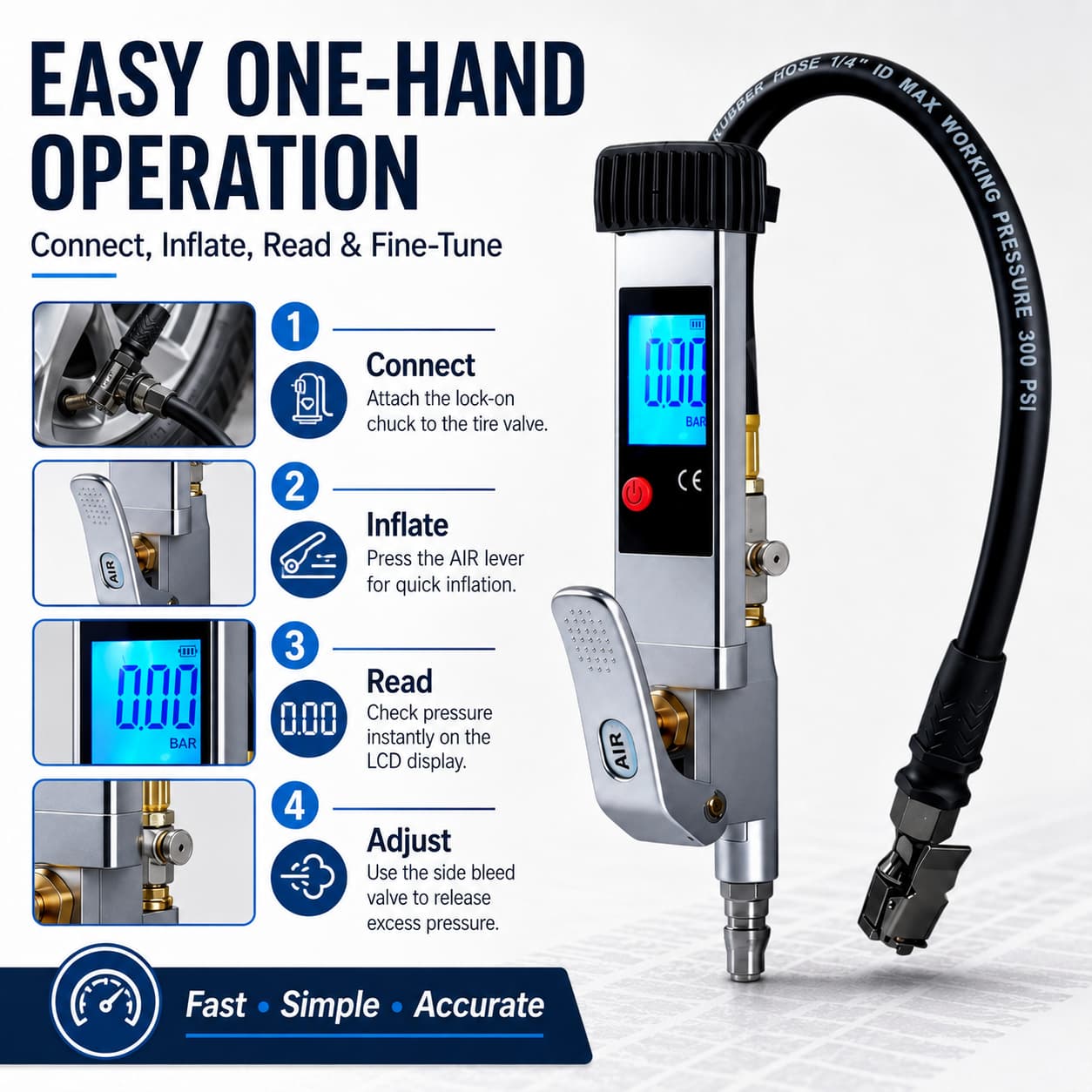 SEAPENG DP-708 Digital Tire Inflator Gauge, 5-230 PSI - Image 4