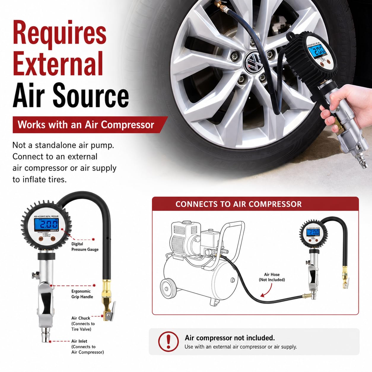 SEAPENG DP-208 Digital Tire Inflator Gauge, 5-230 PSI - Image 7