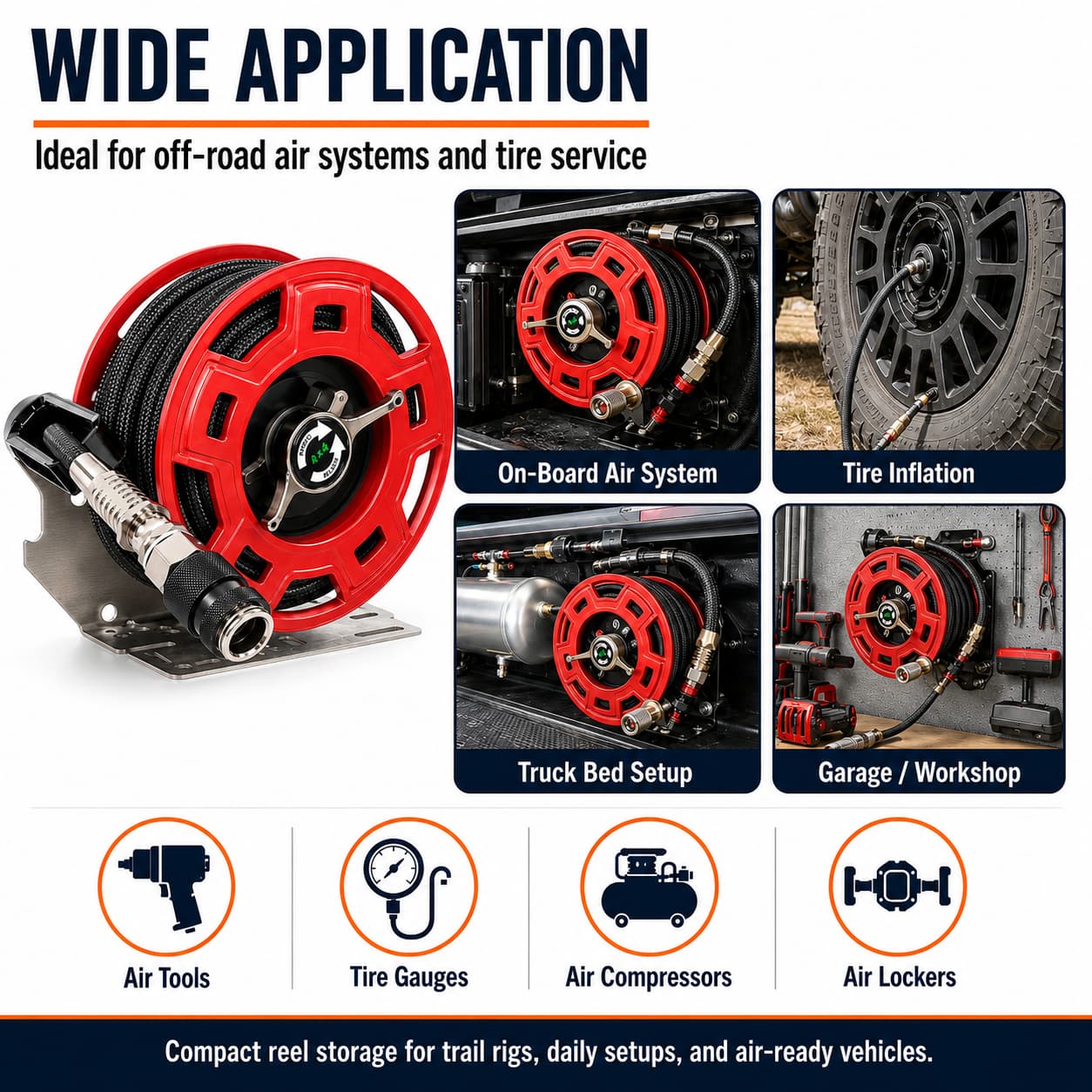 SEAPENG 7m Air Hose Reel for Off-Road Tire Inflation | Jeep, Truck & SUV - Image 3
