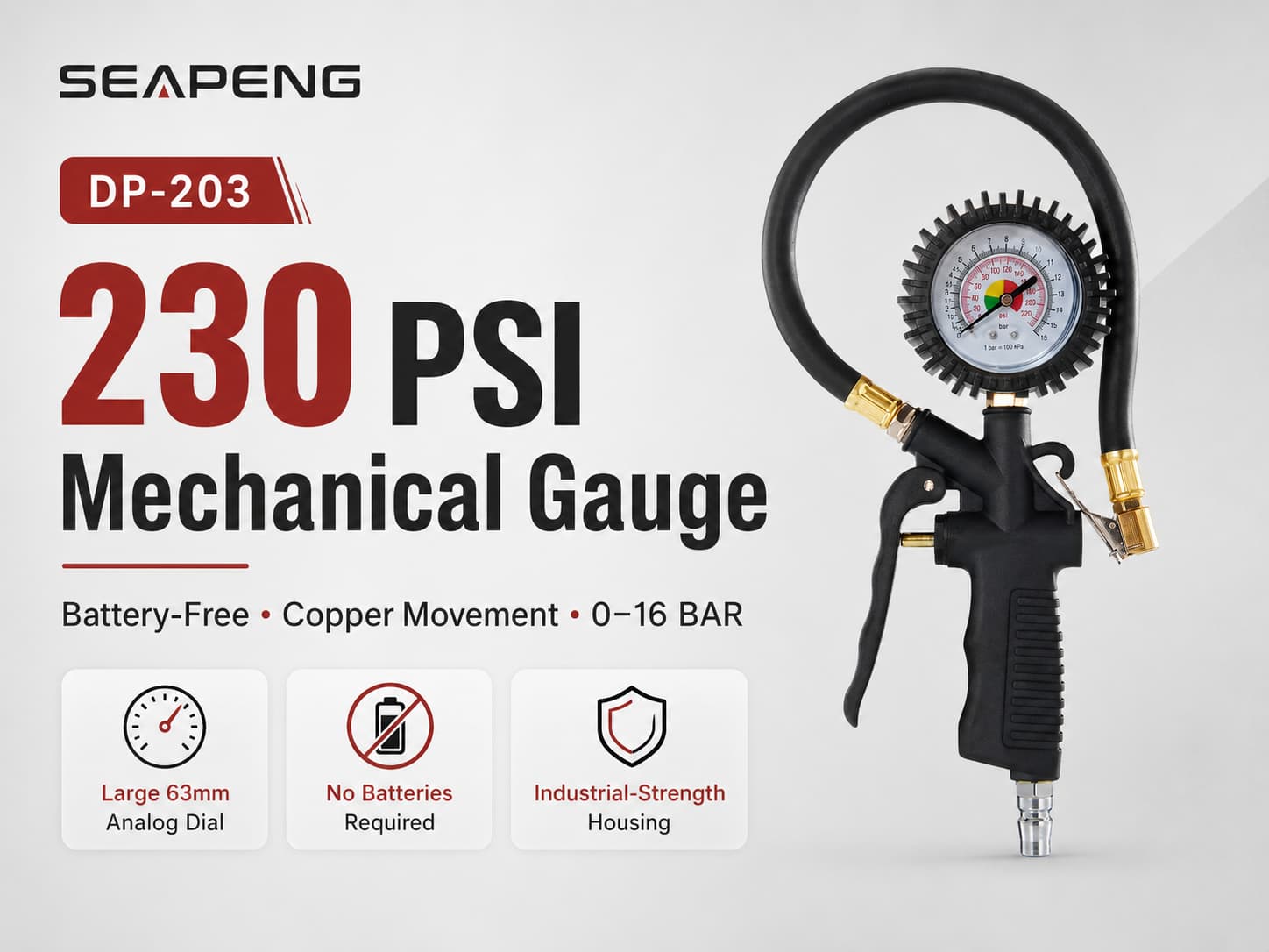 SEAPENG DP-203 Analog Tire Pressure Gauge for Cars, SUVs, Trucks & RVs - Image 11