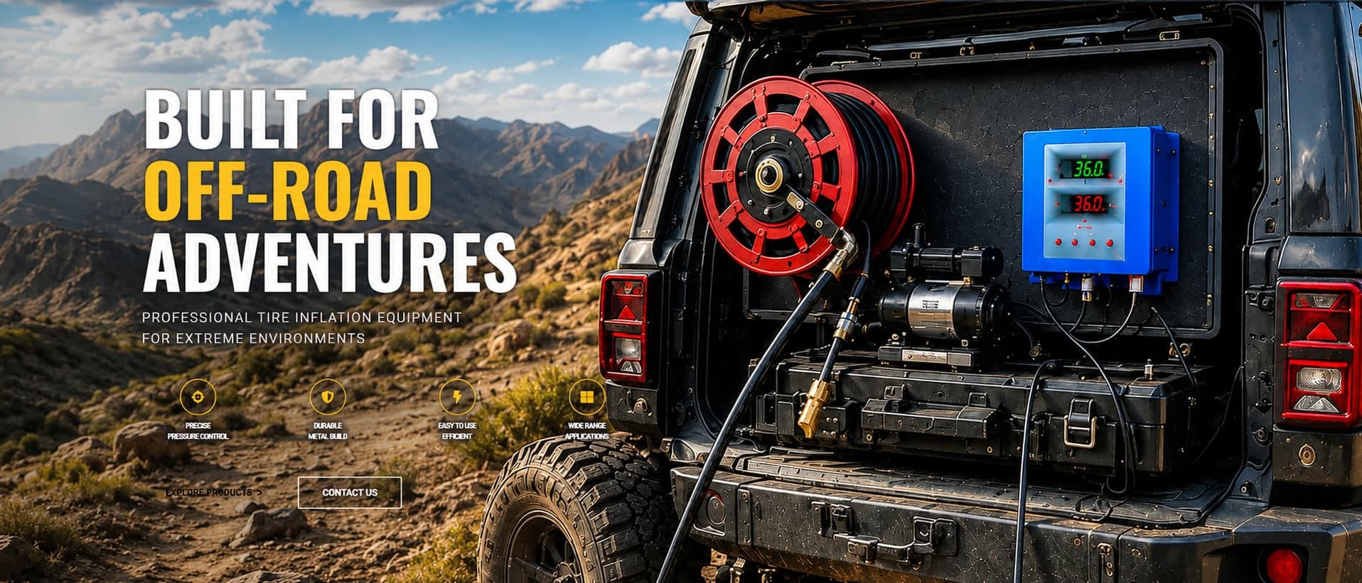 Off-road vehicle tire inflation setup